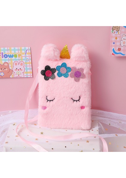 Yeni Çocuk Kız Omuzdan Askili Çanta Sevimli Unicorn Hayvanlar Askılı Çanta Çocuklar Tuşları Bozuk Para Cüzdanı Sevimli Prenses Mini Moda Peluş Cüzdan (Yurt Dışından)