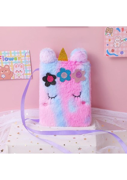 Yeni Çocuk Kız Omuzdan Askili Çanta Sevimli Unicorn Hayvanlar Askılı Çanta Çocuklar Tuşları Bozuk Para Cüzdanı Sevimli Prenses Mini Moda Peluş Cüzdan (Yurt Dışından)