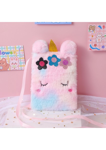 Yeni Çocuk Kız Omuzdan Askili Çanta Sevimli Unicorn Hayvanlar Askılı Çanta Çocuklar Tuşları Bozuk Para Cüzdanı Sevimli Prenses Mini Moda Peluş Cüzdan (Yurt Dışından)