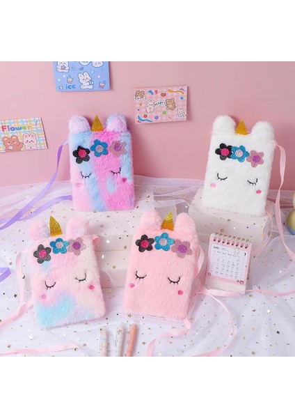 Yeni Çocuk Kız Omuzdan Askili Çanta Sevimli Unicorn Hayvanlar Askılı Çanta Çocuklar Tuşları Bozuk Para Cüzdanı Sevimli Prenses Mini Moda Peluş Cüzdan (Yurt Dışından)