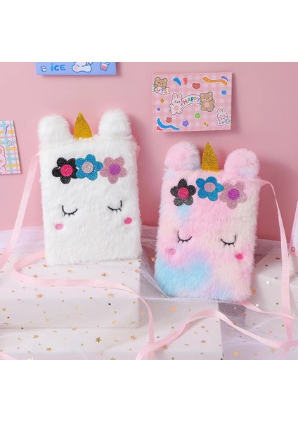 Yeni Çocuk Kız Omuzdan Askili Çanta Sevimli Unicorn Hayvanlar Askılı Çanta Çocuklar Tuşları Bozuk Para Cüzdanı Sevimli Prenses Mini Moda Peluş Cüzdan (Yurt Dışından)