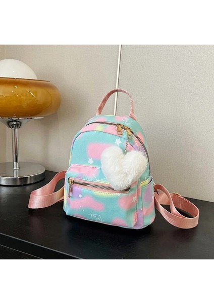 Mini Sırt Çantası Kadın Naylon Sevimli Küçük Alışveriş Çanta Renkli Kitap Çantaları Kalp Kolye Kız Moda Omuz Çantası (Yurt Dışından)