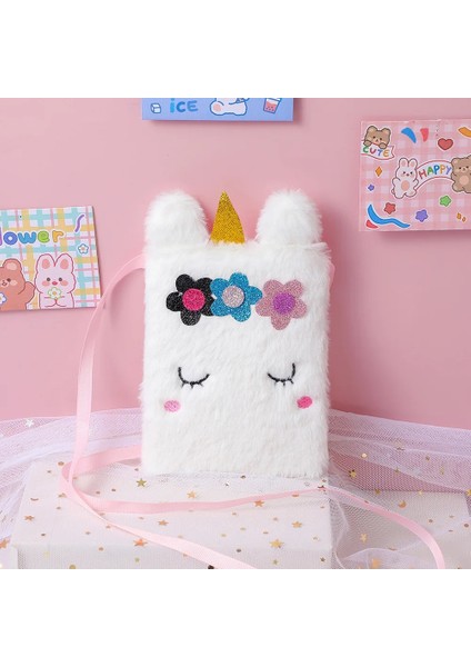 Yeni Çocuk Kız Omuzdan Askili Çanta Sevimli Unicorn Hayvanlar Askılı Çanta Çocuklar Tuşları Bozuk Para Cüzdanı Sevimli Prenses Mini Moda Peluş Cüzdan (Yurt Dışından)