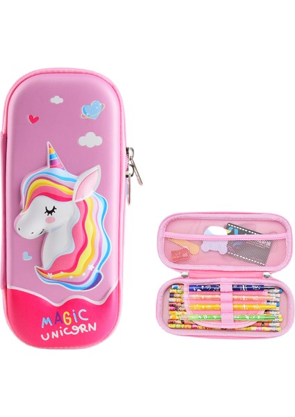 Çocuklar Için Kalem Kutusu Organizatörü Büyük Kapasiteli 3D Üç Boyutlu Çok Bölmeli Öğrenci Kalem Kutusu Çocuk Okul Malzemeleri (Gökkuşağı Tek Boynuzlu At) (Yurt Dışından)