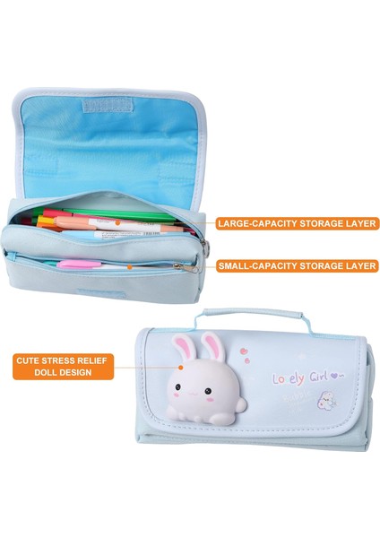 Sevimli Kalem Kutusu Büyük Kalem Kılıfı Saplı ve Stres Giderici Bebek Kızlar Için Çocuklar Için Kawaii Kalem Organizatör Çantası Okul Açık Mavi (Yurt Dışından) modelleri
