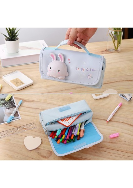 Sevimli Kalem Kutusu Büyük Kalem Kılıfı Saplı ve Stres Giderici Bebek Kızlar Için Çocuklar Için Kawaii Kalem Organizatör Çantası Okul Açık Mavi (Yurt Dışından) fırsatları