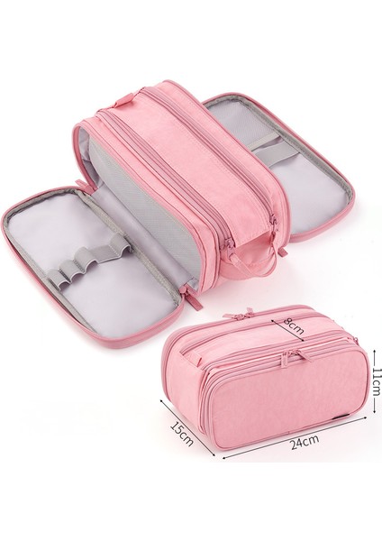 Büyük Kapasiteli Kalem Kutusu ve Çok Alanlı Öğrenci Kalem Kutusu Ofis Malzemeleri Saklama Çantası (Pembe) (Yurt Dışından)