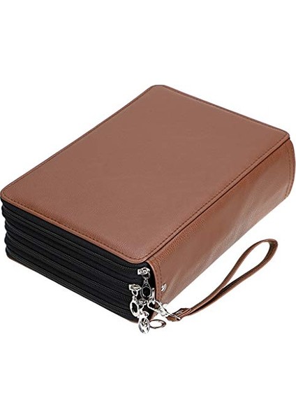 200 Yuvalı Renkli Kalem Düzenleyici - Çıkarma Saplı Deluxe Pu Deri Kalem Kutusu Tutucu Askı Renkli Kalemler Için Büyük Kalem Kutusu Suluboya Kalemleri Kahverengi (Yurt Dışından)