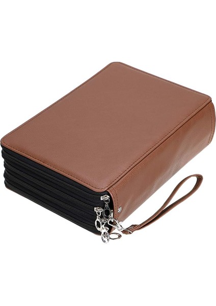 200 Yuvalı Renkli Kalem Düzenleyici - Çıkarma Saplı Deluxe Pu Deri Kalem Kutusu Tutucu Askı Renkli Kalemler Için Büyük Kalem Kutusu Suluboya Kalemleri Kahverengi (Yurt Dışından)