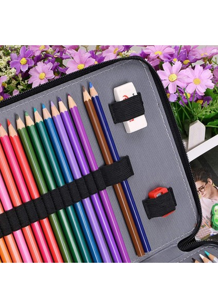 200 Yuvalı Renkli Kalem Düzenleyici - Çıkarma Saplı Deluxe Pu Deri Kalem Kutusu Tutucu Askı Renkli Kalemler Için Büyük Kalem Kutusu Suluboya Kalemleri Kahverengi (Yurt Dışından)