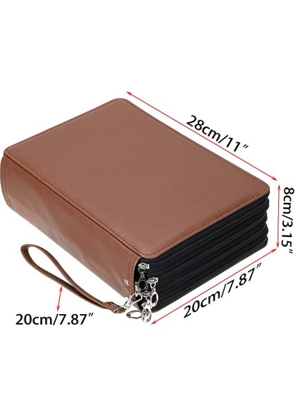 200 Yuvalı Renkli Kalem Düzenleyici - Çıkarma Saplı Deluxe Pu Deri Kalem Kutusu Tutucu Askı Renkli Kalemler Için Büyük Kalem Kutusu Suluboya Kalemleri Kahverengi (Yurt Dışından)