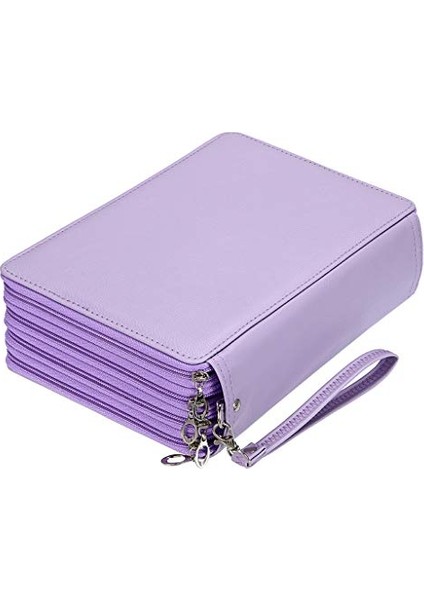 200 Yuvalı Renkli Kalem Düzenleyici - Çıkarma Saplı Deluxe Pu Deri Kalem Kutusu Tutucu Askı Kalem Kutusu Renkli Kalemler Için Büyük Suluboya Kalemleri Mor (Yurt Dışından)