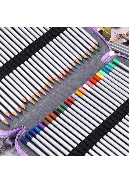 200 Yuvalı Renkli Kalem Düzenleyici - Çıkarma Saplı Deluxe Pu Deri Kalem Kutusu Tutucu Askı Kalem Kutusu Renkli Kalemler Için Büyük Suluboya Kalemleri Mor (Yurt Dışından) indirimleri