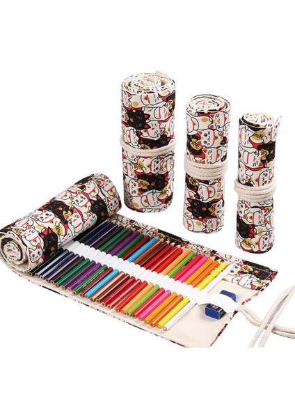 El Yapımı Tuval Kalem Perdesi 72 Delikli Büyük Kapasiteli Kalem Kutusu Erkek ve Kız Için Renkli Kurşun Kroki Kırtasiye Kutusu (Yurt Dışından)