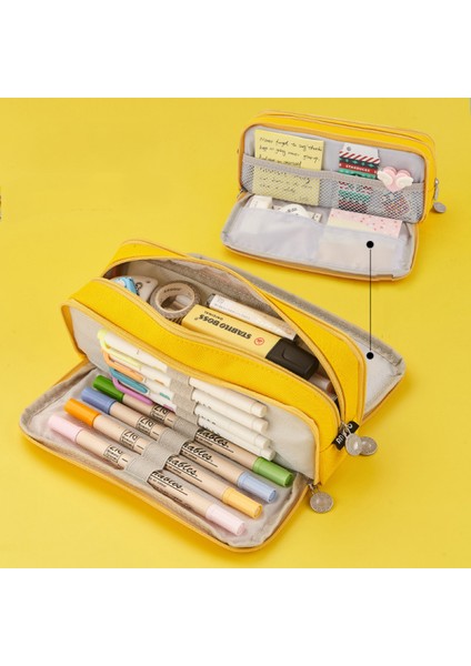 Büyük Kalem Kutusu Büyük Kapasiteli Kalem Çantası Büyük Depolama Kılıfı 3 Bölmeli Masa Düzenleyici Işaretleyici Kalem Kutusu Basit Kırtasiye Çantası Kalem Çantası (Yurt Dışından)