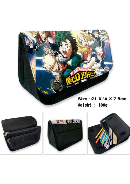 My Hero Academia Tuval Büyük Kapasiteli Çift Katmanlı Kalem Çantası Anime Kırtasiye Kutusu Öğrenci Kırtasiye Kalem Çantası (Yurt Dışından)