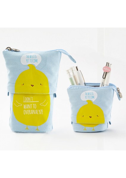 Standı Kalem Tutucu, Teleskopik Karikatür Sevimli Kedi Kalem Kutusu Kozmetik Dayanıklı Tuval Kırtasiye Makyaj Çantası Erkek Kız Öğrenciler ve Ofis Malzemeleri (Yurt Dışından)