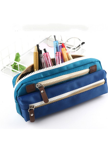 Okul Ev Seyahat Için Büyük Kapasiteli Kalem Kutusu Çok Fonksiyonlu Kırtasiye Depolama Kılıfı Renkli Kalem Tutucu Kozmetik Çantası Makyaj Organizatör Çoklu Fermuar Bölmeleri (Koyu Mavi) (Yurt Dışından) fırsatları