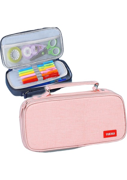 Kalem Kutusu, Büyük Kapasiteli Kanvas Kırtasiye Kutusu, Süper Büyük Kapasiteli, Basit, Çok Katmanlı Ortaokul Erkek ve Kadın Korece (Pembe) (Yurt Dışından)