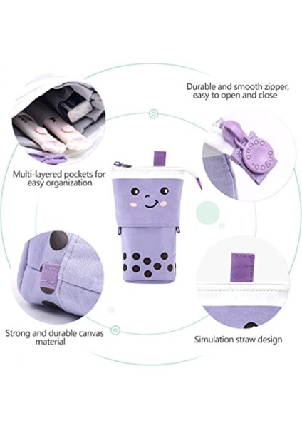 Standı Kalem Kutusu, Karikatür Sevimli Kalem Çantası Teleskopik Kalem Çantası Kanvas Kalem Tutucu Kız Erkek Okul Öğrencileri Için Kozmetik Makyaj Çantası Ofis Genç Yetişkin (Yurt Dışından) modelleri