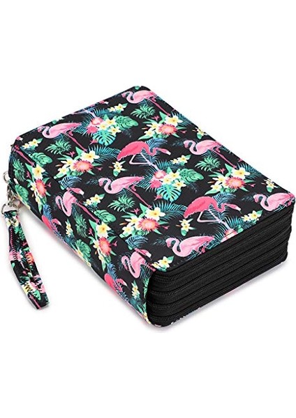 Renkli Kalem Kutusu - 200 Yuvalı Kalem Tutucu Kalem Çantası Büyük Kapasiteli Sap Askılı Kalem Düzenleyici Baskı Desenli Kullanışlı Renkli Kalem Kutusu Flamingo, Siyah (Yurt Dışından)