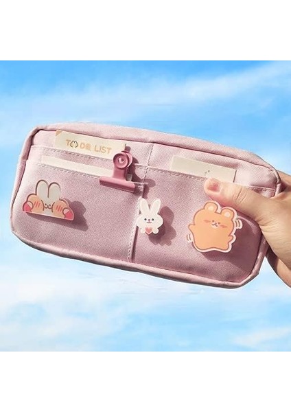 3 Adet Pins ile Kawaii Kalem Kutusu Estetik Kalem Kutusu Kawaii Kırtasiye Kawaii Okul Malzemeleri (Pembe) (Yurt Dışından)