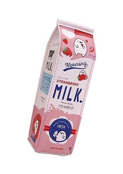 Komik Canlı Sevimli Süt Şekli Kalem Kutusu, Büyük Kapasiteli Süt Karton Kalem Kutuları Kozmetik Çantası Su Geçirmez Pu Kalem Tutucu Kalem Kılıfı Kırtasiye Organizatör (Pembe) (Yurt Dışından)