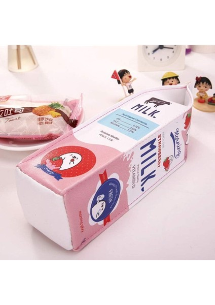 Komik Canlı Sevimli Süt Şekli Kalem Kutusu, Büyük Kapasiteli Süt Karton Kalem Kutuları Kozmetik Çantası Su Geçirmez Pu Kalem Tutucu Kalem Kılıfı Kırtasiye Organizatör (Pembe) (Yurt Dışından) modelleri