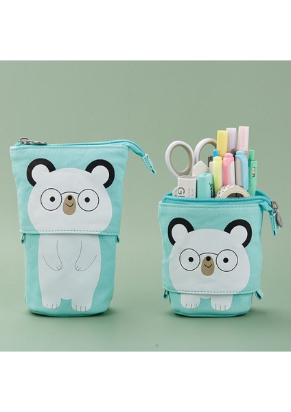 Standı Kalem Tutucu, Teleskopik Karikatür Sevimli Kedi Kalem Kutusu Kozmetik Dayanıklı Tuval Kırtasiye Makyaj Çantası Erkek Kız Öğrenciler ve Ofis Malzemeleri (Yurt Dışından)