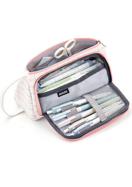 Büyük Kapasiteli Tuval Kalem Kutusu Kore Basit Retro Tarzı Edebi Sevimli Çok Fonksiyonlu Net Kırmızı Kırtasiye Kutusu (Nazik Esinti) (Yurt Dışından)