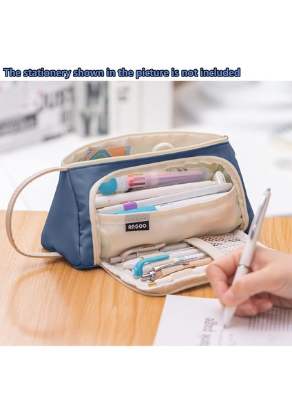 Büyük Kapasiteli Kalem Kutusu Kalem Kılıfı El Kalem Çantası Kozmetik Taşınabilir Çanta Ofis Okul Için Genç Kız Erkek (Donanma) (Yurt Dışından) modelleri
