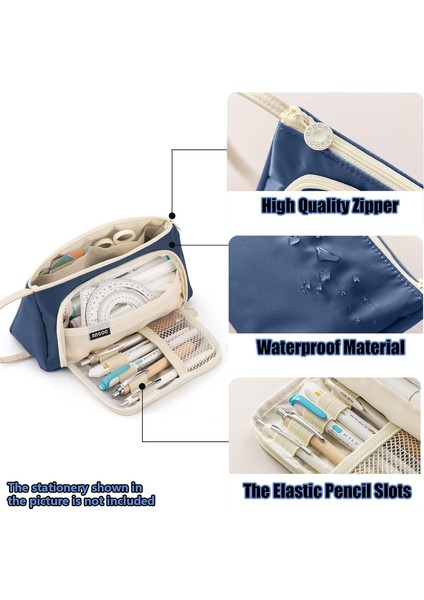 Büyük Kapasiteli Kalem Kutusu Kalem Kılıfı El Kalem Çantası Kozmetik Taşınabilir Çanta Ofis Okul Için Genç Kız Erkek (Donanma) (Yurt Dışından) fırsatları