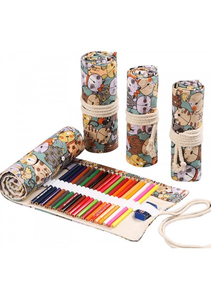 El Yapımı Tuval Kalem Perdesi 72 Delikli Büyük Kapasiteli Kalem Kutusu Erkek ve Kız Için Renkli Kurşun Kroki Kırtasiye Kutusu (Yurt Dışından)