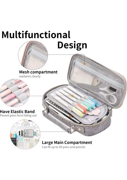 Kalem Çantası, Erkekler Için Büyük Kapasiteli Kalem Kutusu, Çocuklar Için Çoklu Bölmeli Çift Fermuarlı Taşınabilir Kanvas Kalem Çantası, Yetişkin Okul Malzemeleri ve Ofis (Gri) (Yurt Dışından) modelleri