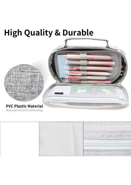 Kalem Çantası, Erkekler Için Büyük Kapasiteli Kalem Kutusu, Çocuklar Için Çoklu Bölmeli Çift Fermuarlı Taşınabilir Kanvas Kalem Çantası, Yetişkin Okul Malzemeleri ve Ofis (Gri) (Yurt Dışından) fırsatları