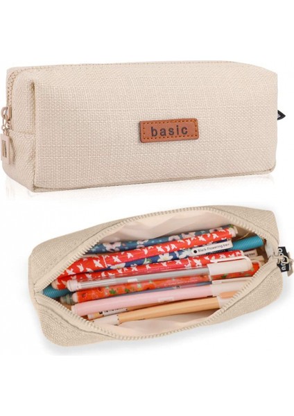 Pamuk Keten Kalem Kutusu Öğrenci Kırtasiye Kese Çanta Ofis Depolama Organizatör Para Kese Kozmetik Çantası (Bej) (Yurt Dışından)