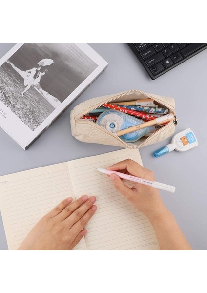 Pamuk Keten Kalem Kutusu Öğrenci Kırtasiye Kese Çanta Ofis Depolama Organizatör Para Kese Kozmetik Çantası (Bej) (Yurt Dışından) fiyatları