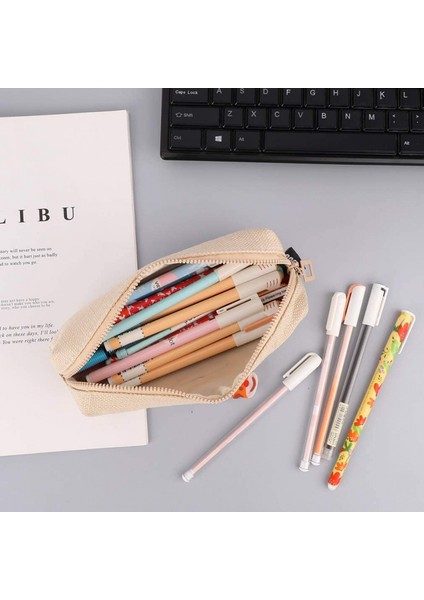 Pamuk Keten Kalem Kutusu Öğrenci Kırtasiye Kese Çanta Ofis Depolama Organizatör Para Kese Kozmetik Çantası (Bej) (Yurt Dışından) fırsatları