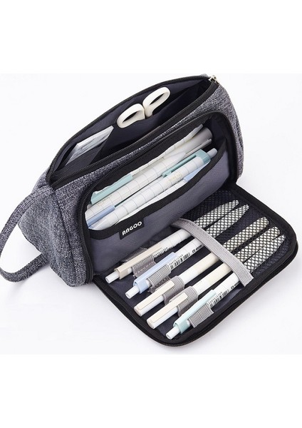 Büyük Kapasiteli Tuval Kalem Kutusu Kore Basit Retro Tarzı Edebi Sevimli Çok Fonksiyonlu Net Kırmızı Kırtasiye Kutusu (Mürekkep Boyama) (Yurt Dışından)