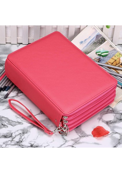 200 Yuvalı Renkli Kalem Düzenleyici - Çıkarma Saplı Deluxe Pu Deri Kalem Kutusu Tutucu Askı Renkli Kalemler Için Büyük Kalem Kutusu Suluboya Kalemleri (Pembe) (Yurt Dışından)