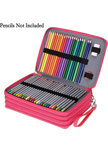 200 Yuvalı Renkli Kalem Düzenleyici - Çıkarma Saplı Deluxe Pu Deri Kalem Kutusu Tutucu Askı Renkli Kalemler Için Büyük Kalem Kutusu Suluboya Kalemleri (Pembe) (Yurt Dışından)