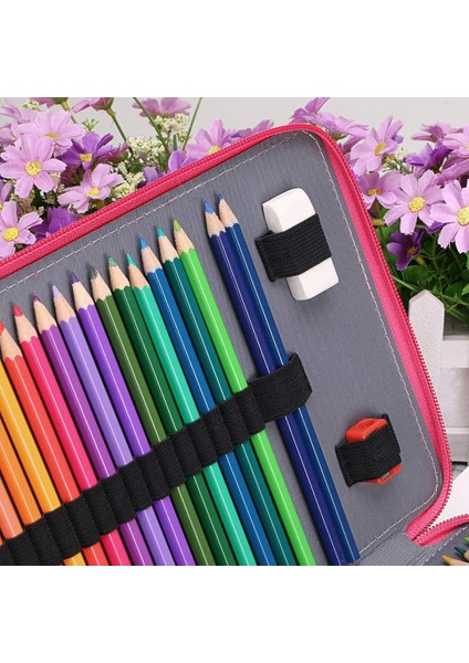 200 Yuvalı Renkli Kalem Düzenleyici - Çıkarma Saplı Deluxe Pu Deri Kalem Kutusu Tutucu Askı Renkli Kalemler Için Büyük Kalem Kutusu Suluboya Kalemleri (Pembe) (Yurt Dışından)