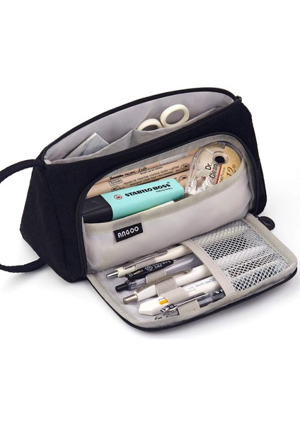 Büyük Kapasiteli Kalem Kutusu Tuval Yüksek Büyük Depolama Kılıfı Marker Kalem Kutusu Basit Kırtasiye Çantası Okul Koleji Ofis Organizatör Öğrenci Için-Siyah (Yurt Dışından)