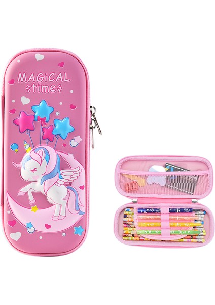 Çocuklar Için Kalem Kutusu Organizatörü Büyük Kapasiteli 3D Üç Boyutlu Çok Bölmeli Öğrenci Kalem Kutusu Çocuk Okul Malzemeleri (Star Moon Pony) (Yurt Dışından)