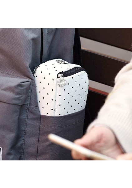 Büyük Kalem Kutusu Büyük Kapasiteli 3 Bölmeli Genç Erkek Kız Okul Öğrencileri Için Tuval Kalem Çantası (Siyah Nokta) (Yurt Dışından) fırsatları