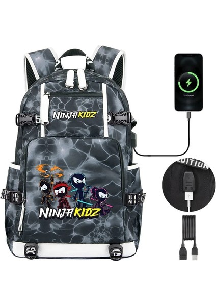 Karikatür Ninja Kidz Çocuk Sırt Çantası Erkek Kız Öğrenciler Schoolbag Yüksek Kaliteli USB Şarj Gençler Dizüstü Omuz Çantası (Yurt Dışından)