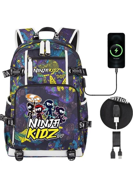 Karikatür Ninja Kidz Çocuk Sırt Çantası Erkek Kız Öğrenciler Schoolbag Yüksek Kaliteli USB Şarj Gençler Dizüstü Omuz Çantası (Yurt Dışından) modelleri
