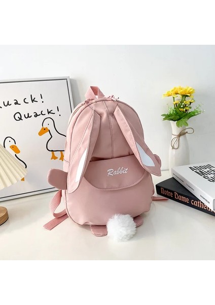 Karikatür Tavşan Çocuk Sırt Çantaları Yüksek Kapasiteli Çocuk Okul Çantaları Erkek Kız Taşınabilir Seyahat Kanvas Paketi Sevimli Tavşan Kitap Sırt Çantası (Yurt Dışından)