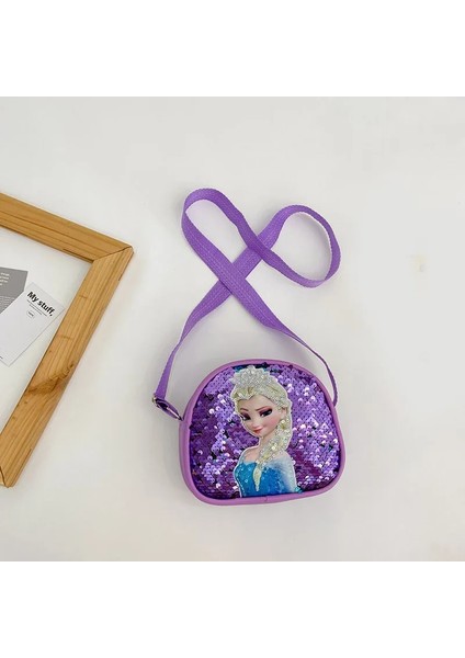 Disney Çocuk Crossbody Çanta Payetler Elsa Prenses Kız Çanta Çok Fonksiyonlu Pu Deri Çanta Doğum Günü Hediyesi (Yurt Dışından)