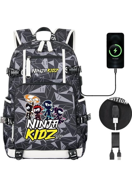 Karikatür Ninja Kidz Çocuk Sırt Çantası Erkek Kız Öğrenciler Schoolbag Yüksek Kaliteli USB Şarj Gençler Dizüstü Omuz Çantası (Yurt Dışından)
